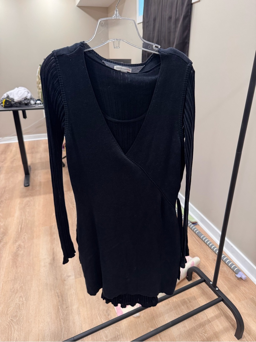 Black V-Neck Layered Knit Dress